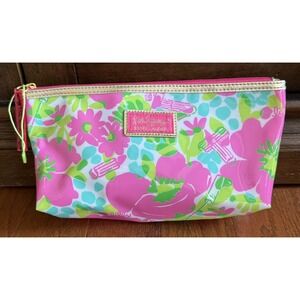 Lilly Pulitzer Estee Lauder Cosmetics Makeup Travel Bag Zip Floral Toiletry Pink